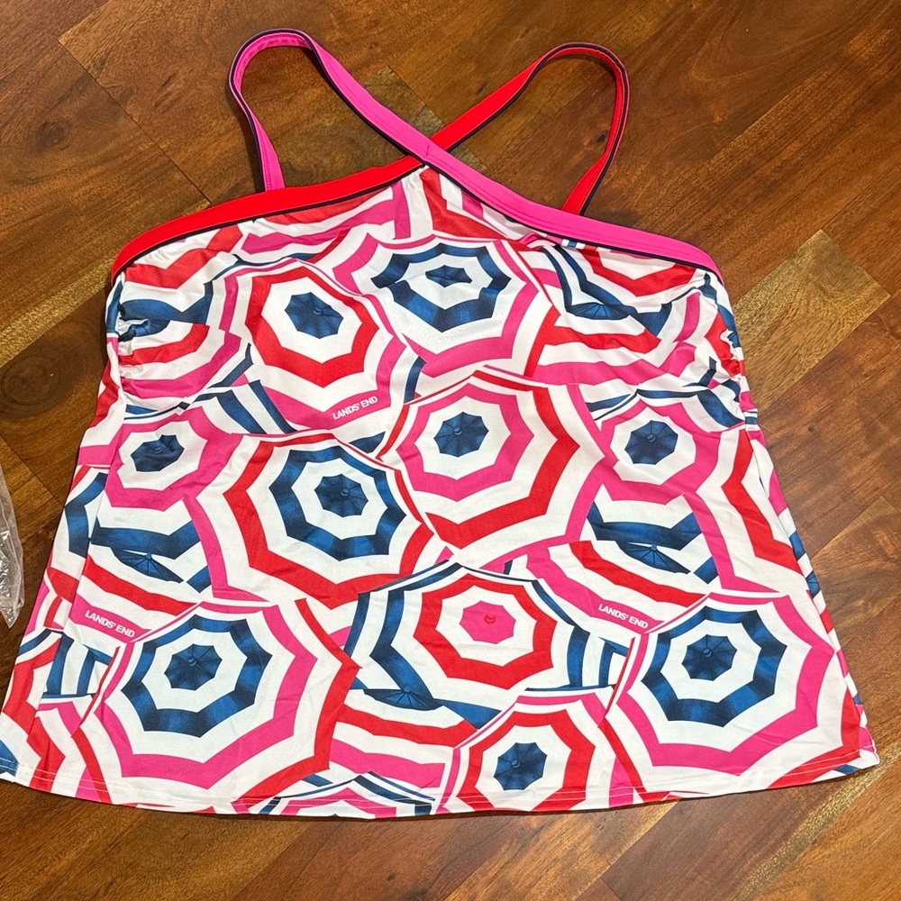 Lands' End Red, Pink & Navy Geometric Tankini Top